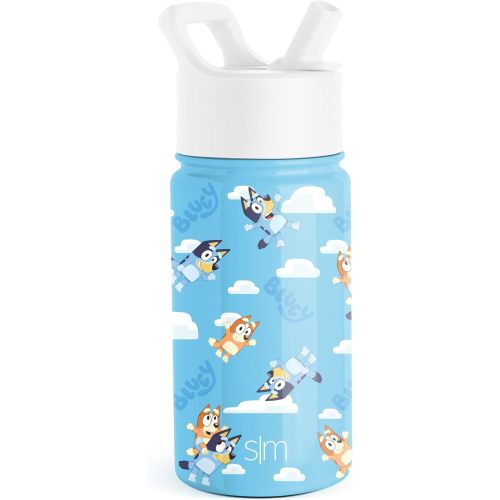 Simple Modern Bluey Kids Water Bottle with Straw Lid | Reusable Insulated Stainless Steel Cup for Toddlers, School | Summit Collection | 14oz, Bluey Sky