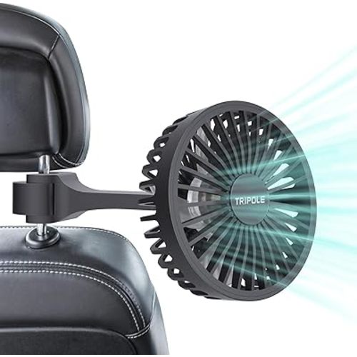 TriPole Car Cooling Fan - Powerful 3 Speed USB Air Circulation Fan with Adjustable Clip for Vehicles SUV RV