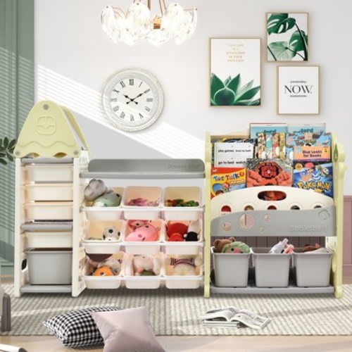 Vynxaria Kids Bookshelf & Toy Storage Organizer: 17 Bins, 5 Shelves - Multi-functional Nursery Furniture Set with HDPE Storage Solutions