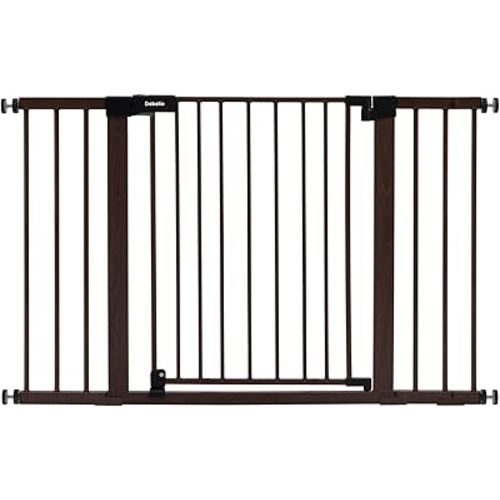 BABELIO Baby Gate with Black Wood Pattern, 29-48 Inch Auto Close Dog Gate for The House, Stairs and Doorways, Pressure Mounted Pet Gate with Door and Y Spindle Rods