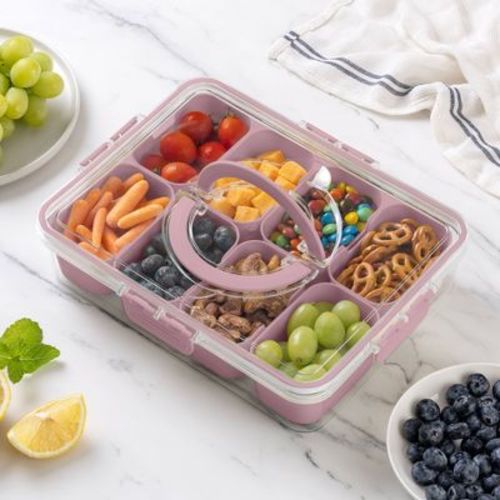 Cook With Color 8 Compartment Snack Box With Handle Sage: Portable Snack Organizer & Container Set, Hand Wash