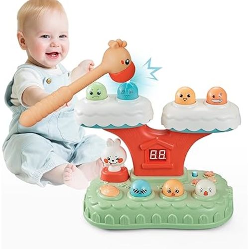 Hammering Pounding Toys with Sound & Light, Baby Montessori Early Development Toy, Interactive Whack a Mole Game Toys for Toddlers Kids Aged 1-3+, Toddler Activities Gift for Ages 1-4