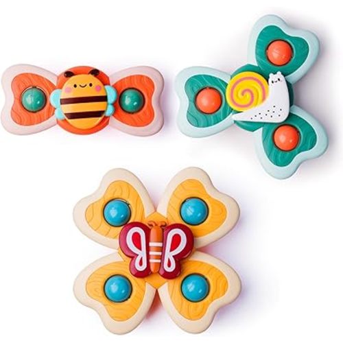 LiKee Strong Suction Cup Fidget Spinnerz Sensory Bath Toys for Baby 12 18 Months Airplane Car Travel Table & Window Toys for 1 2 Year Old Toddler Boys and Girls (Snail)