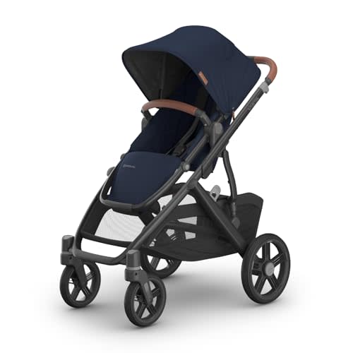 UPPAbaby Vista V3 Stroller - Full-Size Single-to-Double Stroller System - Toddler Seat, Bug Shield, Rain Shield, and Storage Bag Included - Noa (Navy/Carbon Frame/Saddle Leather)
