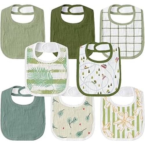 GLLQUEN BABY Muslin Drool Bibs for Boys Girls 8 Pack, Adjustable Baby Bibs for Drooling and Teething, Soft Cotton Baby Bandana Bib for Newborn Feeding Essentials (Cars)