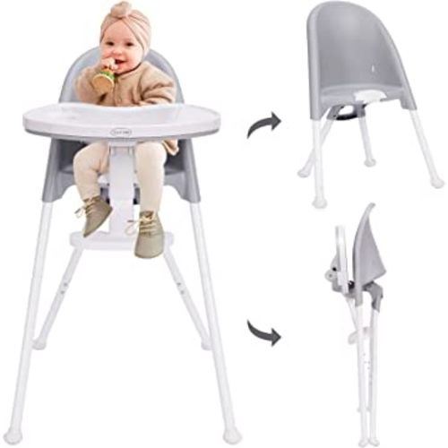 HAN-MM High Chair Folding,One Click fold,Save Space, Detachable Double Tray, Infant Chair, Car Traveling, 3 in 1 Convertible, 3-Point Harness, Adjustable Footrest, Non-Slip Feet, Adjustable Legs