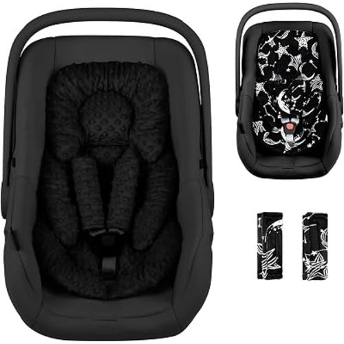 GFU Infant Car Seat Insert Head and Body Support, Reversible Newborn Insert for Carseat with Strap Pads, Soft Stroller Cushion Pillow Insert for Boys and Girls, Fits for Stroller, Swing, Black Star