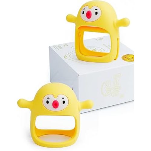 Smily Mia Smily Mia 2Packs Penguin Teethers, TeethingToys for Babies 0-6Months, Baby Teethers for 3-6Months, Teething Mittens for Infants, Pacifiers for Breastfed Babies, Light Yellow