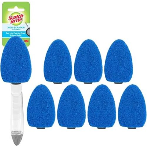 Scotch-Brite Non-Scratch Dishwand Kit, 1 Dish Wand & 7 Sponge Refills, Keep Hands Out of the Mess, Removes Stuck-on Food, Best for Nonstick Pots and Pans, Glass, & Tubs, Fits all Scotch Brite Refills