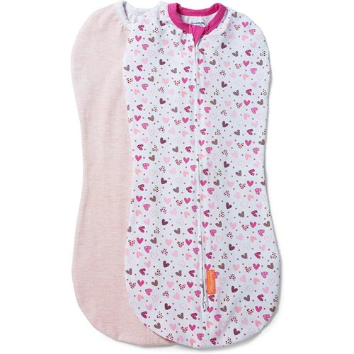 SwaddleMe by Ingenuity Compression Baby Swaddle Pod, Two-Way Zipper for Easy Diaper Changes, Improves Sleep & Calms Startle Reflex, 0-2 Months, 1.0 TOG, 2-Pack - I Heart You
