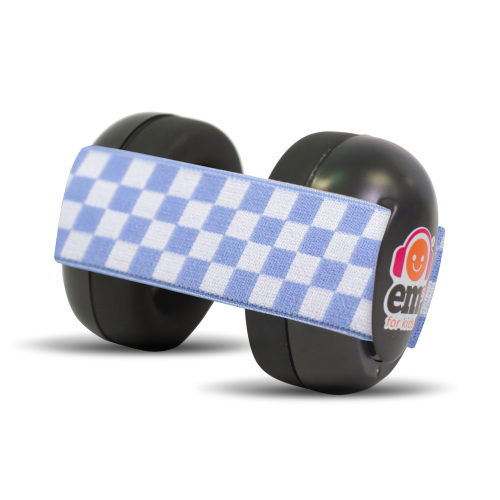 BABY Earmuffs - Blue/White on Black