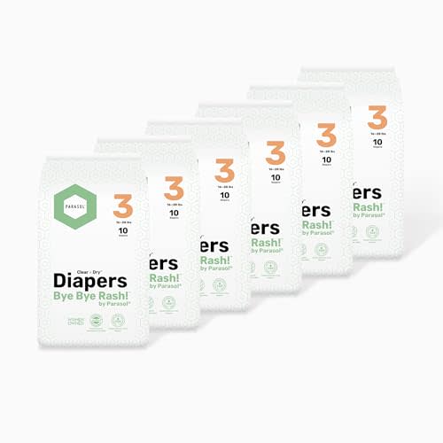 Parasol Clear+Dry Disposable Diapers | RashShield Protection, Leakproof Design, Hypoallergenic Diaper Set | Size 3 (16-28 lbs.) 60 Count