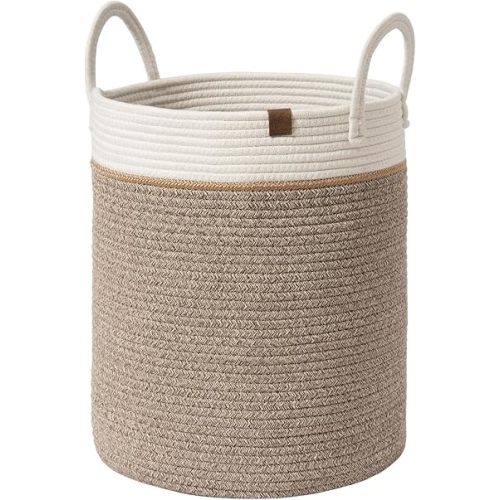 LA JOLIE MUSE Woven Basket Rope Storage Baskets - Large Cotton Organizer, Basket for Baby Blanket, Kids Toy Nursery Laundry Basket Mocha M