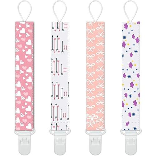 Yoofoss Pacifier Clips 4 Pack Baby Pacifier Holder for Girls Plastic Teething Clip Universal Holder Leash for Pacifiers Teething Toy and Soothie