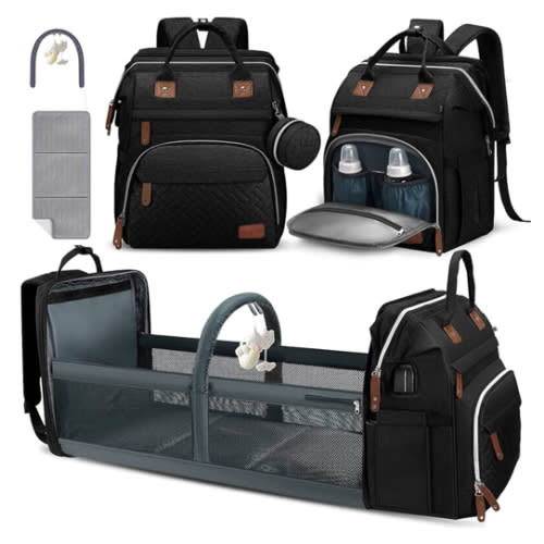 DERJUNSTAR Diaper Bag Backpack, Large Baby Bag with Changing Pad, Thick Padded Back & Straps, Laptop Compartment, Waterproof Travel Backpack with USB Port, Multi-Function for Mom & Dad, Black