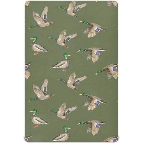 Fitted Crib Sheets for Baby Boys or Girls Soft Breathable Baby Play Yard Sheet for Standard Size Crib Mattress 52x28in Birds Wild Ducks Drake on Green Background