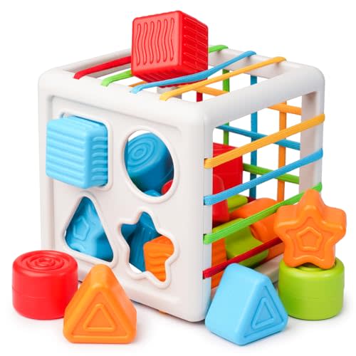LiKee Montessori Toys for 1+ Years Old, Shape Sorter Baby Toys for Girls Boys Birthday, Colorful 1 2 3 Years Infant Toddler Toy, Learning & Fine Motor Skills 18+ Months (Large Cube)