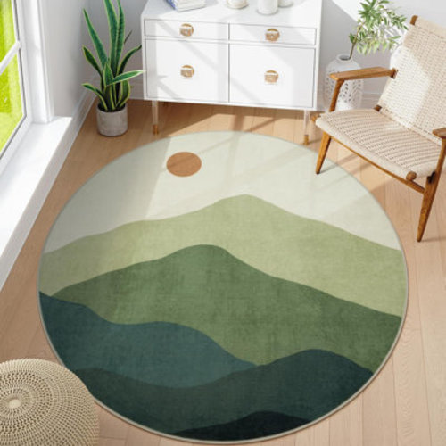 Brayden Studio® Soft Nursery Rug Non Slip Washable Circle Rug, Modern Mountain Playroom Mat Sunrise Sunset Round Carpet For Kids Room Entryway Bedroom Living Room Dorm | Wayfair