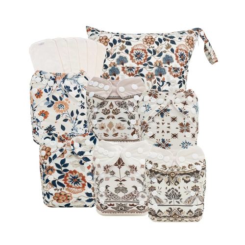 babygoal Boho Newborn Cloth Diapers Pack of 13 for 5-12lbs Preemie, Cloth Diaper Covers 6 Pack with 6pcs Inserts and Wet Bag, Reusable Washable & Waterproof, 6SFG49-SMB-B