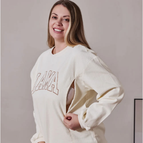 Corded Embroidered Mama Nursing Sweatshirt