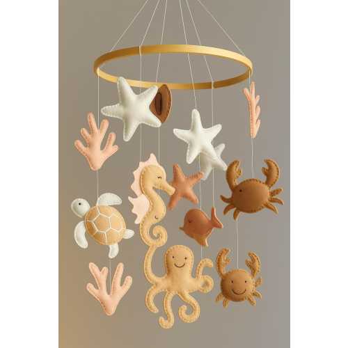 Music Box Mobile Crib Cheerful Sea Animals Baby Room Accessory Mobile Nursery Felt Rabbit Sky Baby Mobile Hanging Star Neutral Mobile