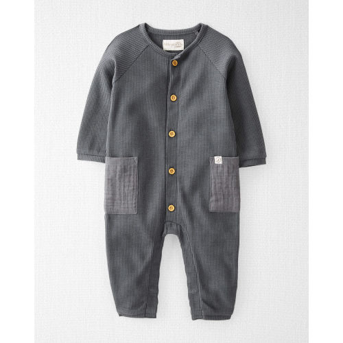 Baby Organic Cotton Waffle Knit Button-Down Jumpsuit
