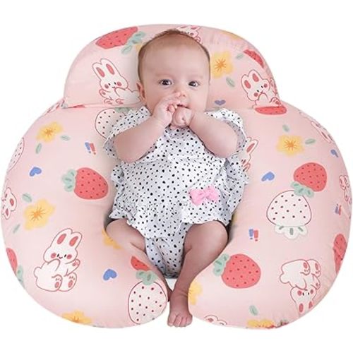 Nursing Pillow for Breastfeeding, Animal Patterns Removable Cotton Cover, Machine Washable, Pink Strawberry
