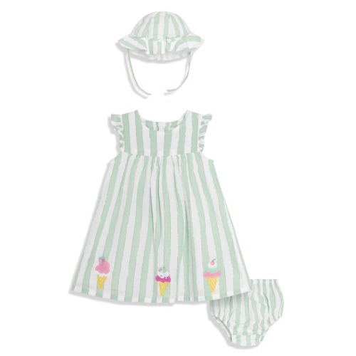 Ice Cream Appliqué Dress & Sun Hat Set, 0-3M