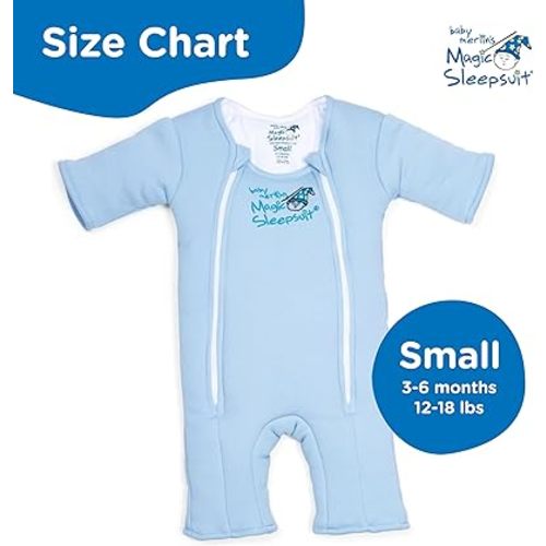 Baby Merlin's Magic Sleepsuit - Cotton Baby Swaddle Transition Product - Soft and Breathable Design, Double Zipper for Easy Diaper Changes, Promotes Safe Sleep - Blue - Small 12-18lbs