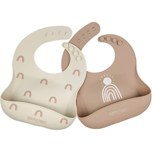 Hippypotamus Silicone Baby Bibs - Soft Waterproof Bibs for Babies & Toddlers - Set of 2 (Rainbows)