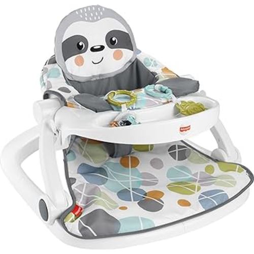 Fisher-Price Baby Portable Chair with Snack Tray, Sit Me Up Floor Seat with Linkable Clacker & Teether Toys, Cute Sloth