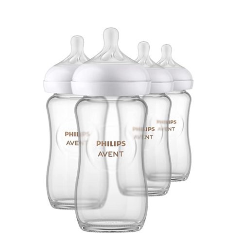 Philips AVENT Glass Natural Baby Bottle with Natural Response Nipple, Clear, 8oz, 4pk, SCY913/04