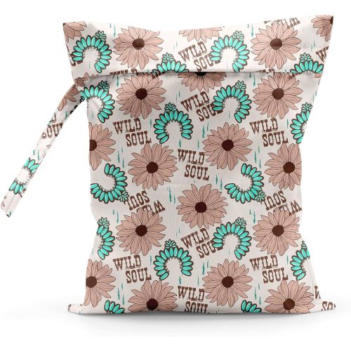 Waterproof Cloth Diaper Wet Dry Bag, Reusable Travel Beach Pool Daycare Soiled Toddler Items Yoga Gym Bag for Swimsuits or Wet Clothes Diaper Daisy Wild Soul Wet Bag