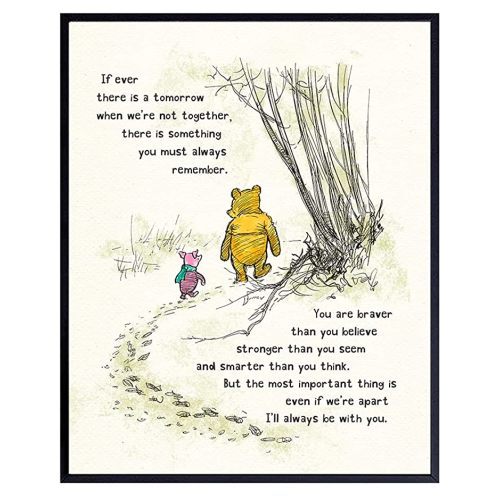 Winnie Pooh Wall Art - Kids Wall Art - Boys Room, Baby Nursery Decor - Girls Bedroom Decor - Wall Decor for Toddlers - Always Remember You Are Braver Than You Believe - A. A. Milne Poster 11x14 Gift