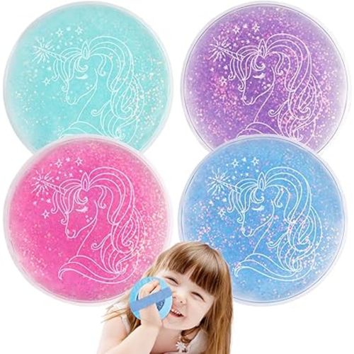 Hilph Kids Ice Pack for Boo Boos, Reusable 4 Toddler Ice Packs with 1 Sleeve for Kids Injuries, Cute Hot Cold Pack for Kids Baby or Toddler Pain Relief, Bump, Bruise, Wisdom Teech (Unicorn)