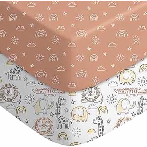 Yoofoss Baby Crib Sheets for Boys Girls, Fitted Crib Sheet 2 Pack for Standard Crib and Toddler Mattress, Super Soft Microfiber Baby Sheet 28x52x8in Animal World