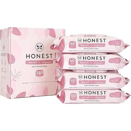 The Honest Company Nourish + Cleanse Naturally Scented Wipes | Cleansing Multi-Tasking Wipes | 99% Water, Plant Based, Hypoallergenic | Sweet Almond, 240 Count