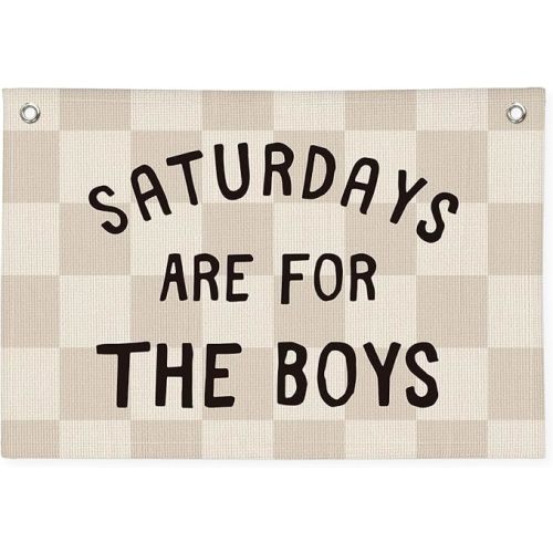 Wheatwin Boys Banner Flags for Bedroom, Linen Canvas Banner Wall Hanging Flag Decor for Boy Room Playroom Dorm