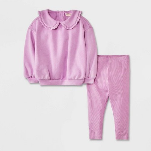 Baby Girls' Fleece Sweatshirt & Ribbed Leggings - Cat & Jack™, Color: Purple, Size: Newborn