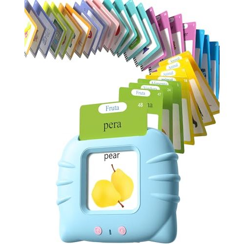 Bilingual Spanish and English Talking Flash Cards for 1-3, Pocket Speech Therapy Toys with 512 Words, Montessori Language Learning and Autism Toys, Children's Sensory Learning, Birthday Present