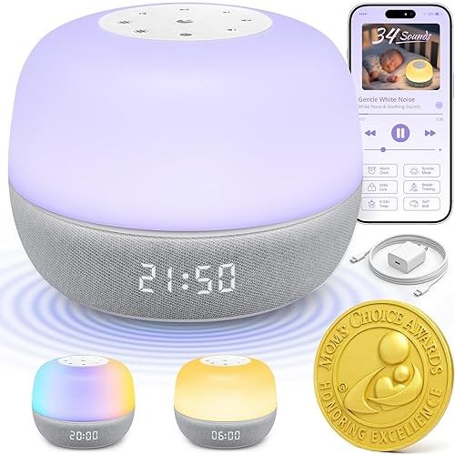 2025 Mom's Choice Awards | Sound Machine Baby White Noise Machine with Sunrise Alarm Clock & App Control – 360° RGB Night Light, Sleep Soother for Adults & Kids, Newborn Essentials Shower Gift