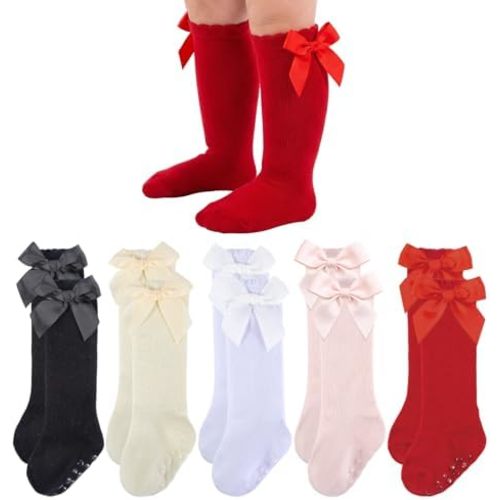 Baby Knee High Socks Girls Newborn Infants Toddlers Cotton Bow Ruffle Long Socks Non Slip Stockings Dress Socks