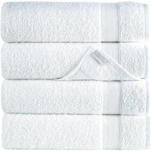 White Bath Towels 27" x 54" Quick-Dry High Absorbent 100% Turkish Cotton Lightweight Towel for Bathroom, Guests, Pool, Gym, Camp, Travel, College Dorm, Shower (White, 4 Pack Bath Towel)