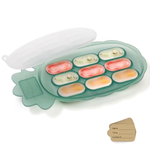 haakaa Silicone Nibble Freezer Tray -Breastmilk Teething Popsicle Mold - Baby Fruit Food Feeder Teether Tray - Baby Food Maker - Ice Cube Tray - 4 Months+ Babies - BPA Free Silicone -Pea Green