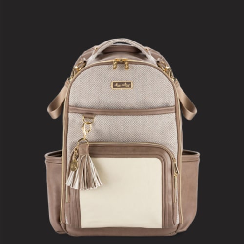 Itzy Ritzy Diaper Bag Backpack – Large Capacity Boss Plus Baby Backpack Diaper Bag Featuring 19 Pockets, Changing Pad, Stroller Clips, and Comfortable Backpack Straps, Vanilla Latte Boss Plus