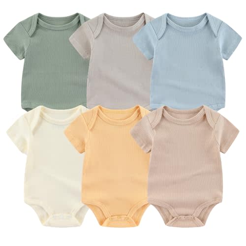 MAMIMAKA Newborn Baby Boy Girl Short Sleeve Bodysuits Cotton One-Piece Baby Clothes 6-Pack