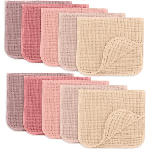 Comfy Cubs Muslin Burp Cloths 20" x 10", Pack of 10 - Large, 6-Layer, Ultra Absorbent 100% Cotton for Baby Drool and Messes - Soft, Safe & Gentle Baby Burp Cloths for Boys & Girls - Multi Girl