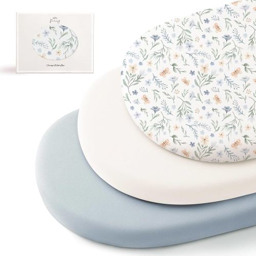 Konssy 3 Pack Stretchy Bassinet Sheets for Baby Girl Boy, Soft Breathable Baby Bassinet Mattress Sheets Fit for Hourglass Oval Cradle, Moses Basket Rectangle Mattress (Coffee Check)