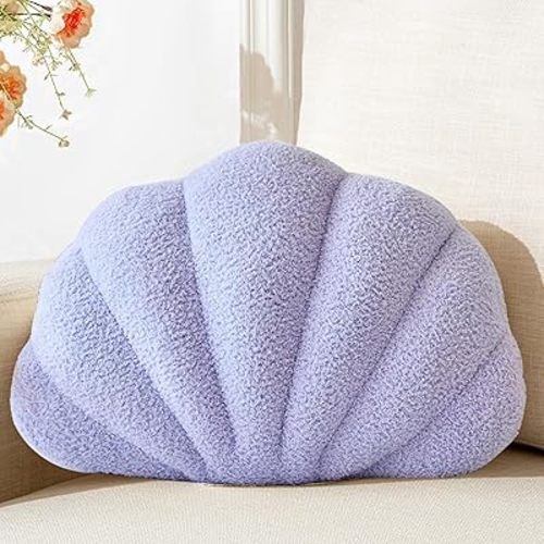 Seashell Throw Pillows Shell Shaped Pillow Lavender Sea Shell Pillows for Bed Seashell Decorative Pillow Soft Plush Pillow Sea Couch Decoration(13 X 10 inch)