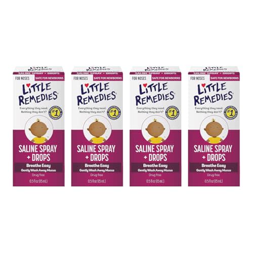 Little Remedies Saline Spray/Drops | for Noses to Breathe Easily | Gently Wash Away Mucus | Newborn Safe 0.5 Fl Oz (Pack of 4)